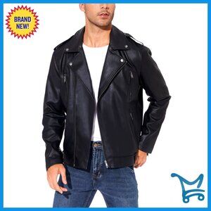 Men's Faux Leather Bomber Jacket Slim Fit Motorcycle Biker Coat